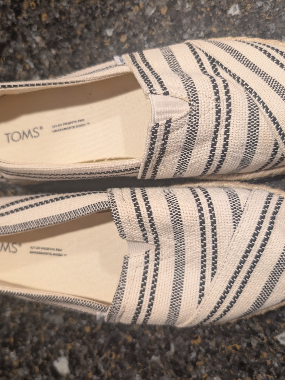 TOMS Stripe Canvas Slip-On in Cream and Black